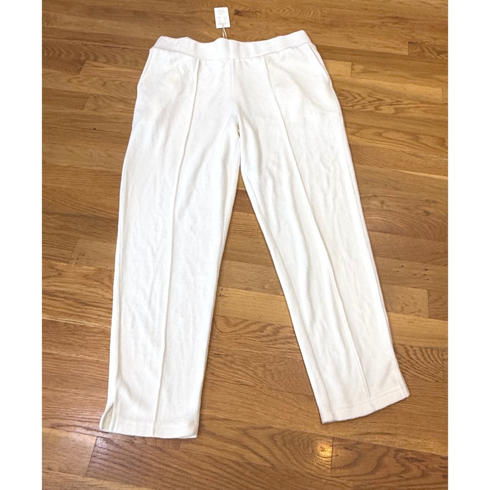 La Cera Ivory Pintuck Knit Loungewear Pants Elastic Waist‎ Side Slit